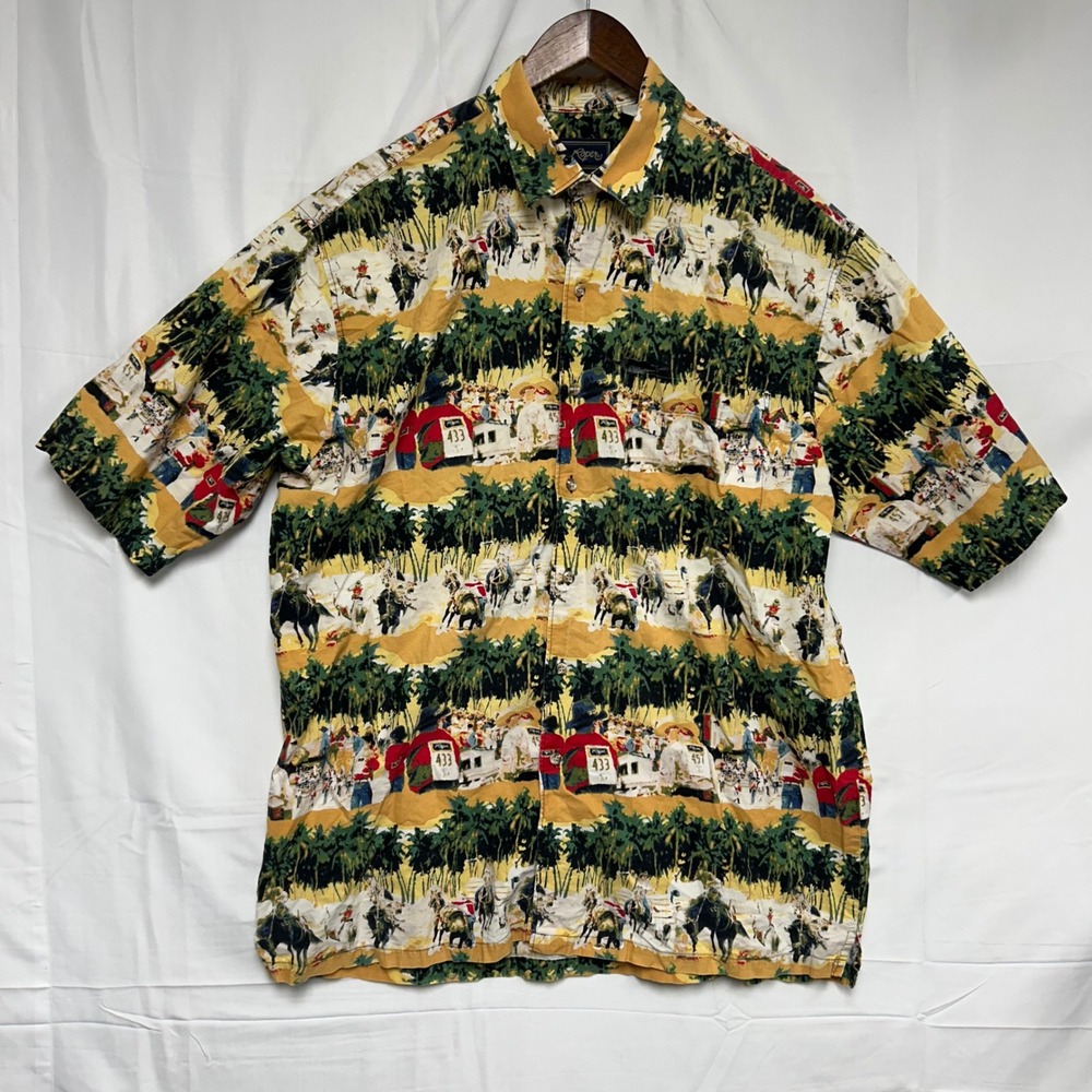 Roper Rodeo Graphic Shirt Mens LT Yellow Short Sleeve Western Button Up